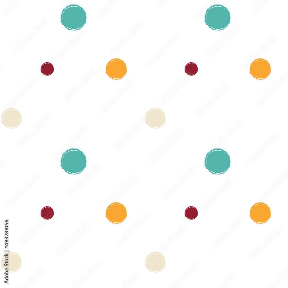 Seamless pattern of multicolored circles. Vector abstract illustration in hand-drawn style isolated on a white background for decor and wallpaper