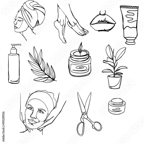 set of hand drawn icons for spa