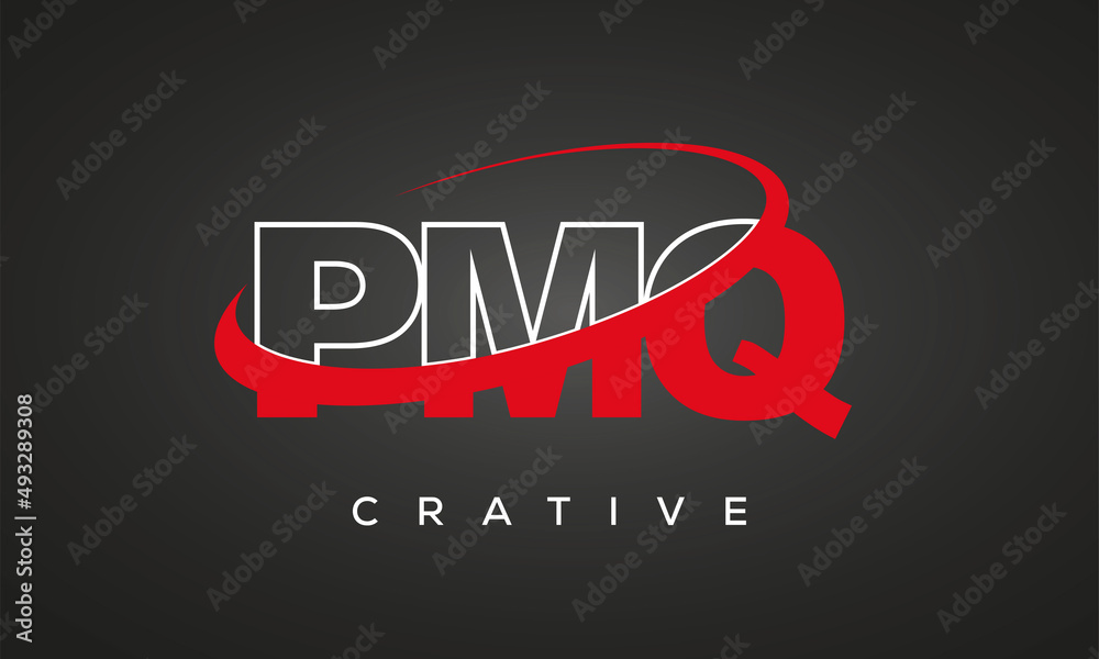 PMQ creative letters logo with 360 symbol vector art template design