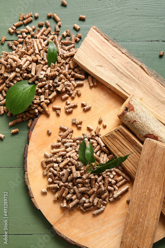 Board with piles of wood pe...