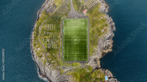 famous football stadium in Henningsvær on the Lofoten Islands in Norway
