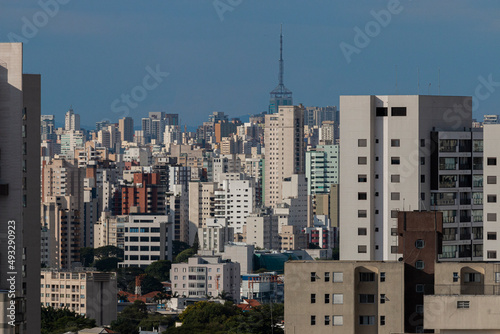 São Paulo, Brazil - March 11, 2022: panoramic daytime view of the city of sao paulo with buildings and communication towers photo