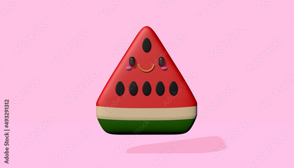 3D illustration of a watermelon slice character. Summer background. Bright illustration for summer. 3D illustration of a watermelon slice character. Summer background. Bright illustration for summer.