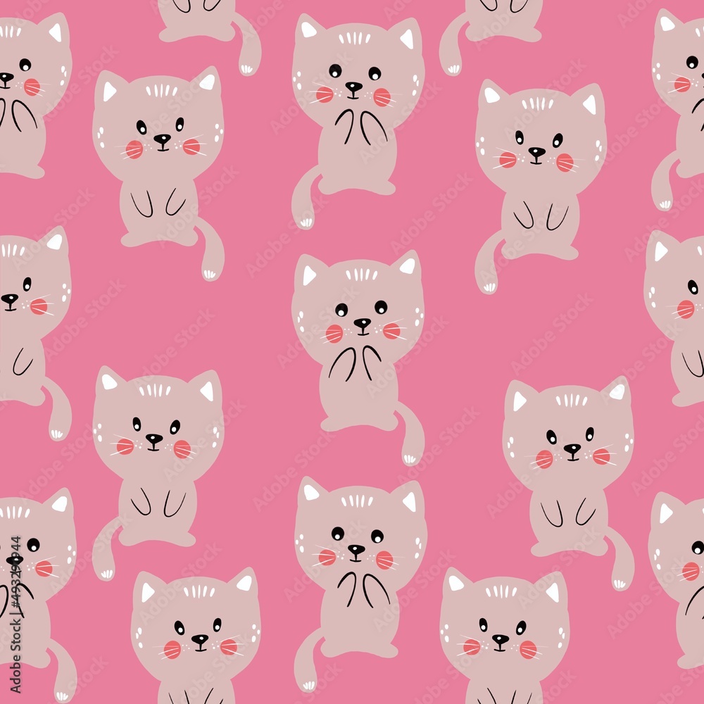 seamless pattern with animals, cute cate, pattern with kitten 