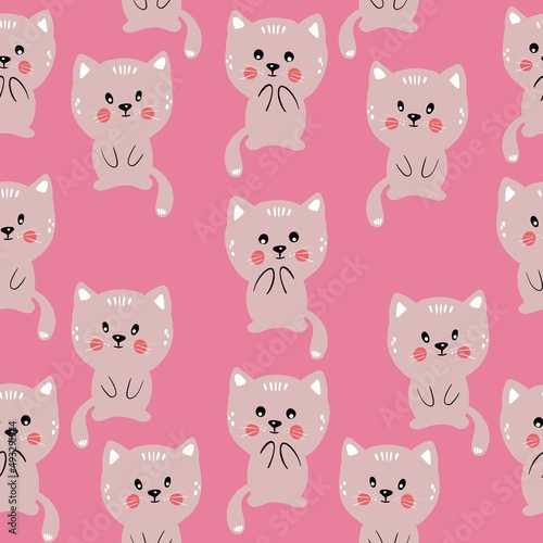 seamless pattern with animals, cute cate, pattern with kitten 