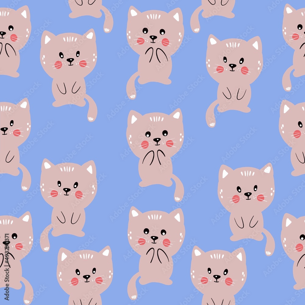 seamless pattern with animals, pattern with cute cat, pattern with kitten 