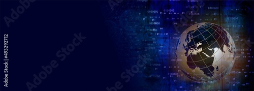 Technology binary web glob background. virtual concept.world network technology communication background.Cogs gears industrial world business background. background integration. technology banner back