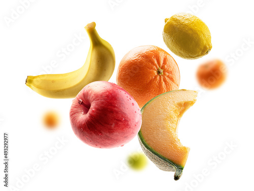 Fototapeta Naklejka Na Ścianę i Meble -  Fresh fruits levitate on a white background
