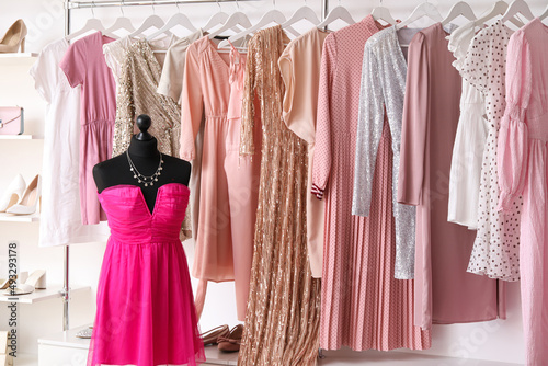 Beautiful dresses for high school prom in shop © Pixel-Shot