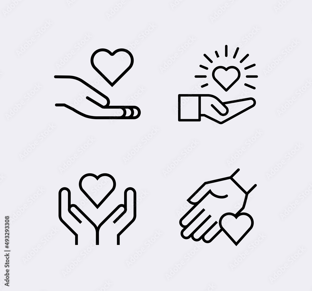 Hand holding heart vector line icon set Hand holding heart vector line icon set