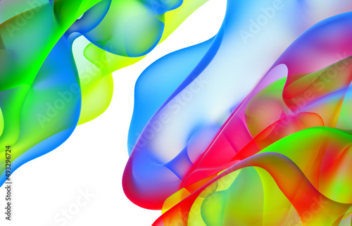 Fototapeta Naklejka Na Ścianę i Meble -  3d render of abstract art with part of surreal 3d alien flower sculpture in organic curve round wavy bio forms in matte plastic material in rainbow spectrum gradient color on isolated white background
