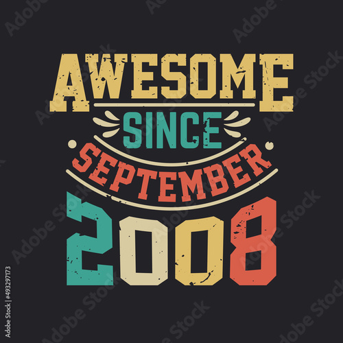 Awesome Since September 2008. Born in September 2008 Retro Vintage Birthday