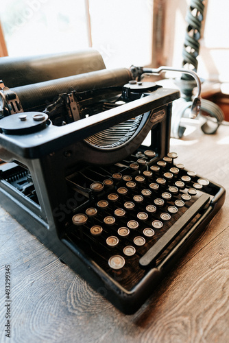 Closeup detail of an old vintage manual typewriter on display