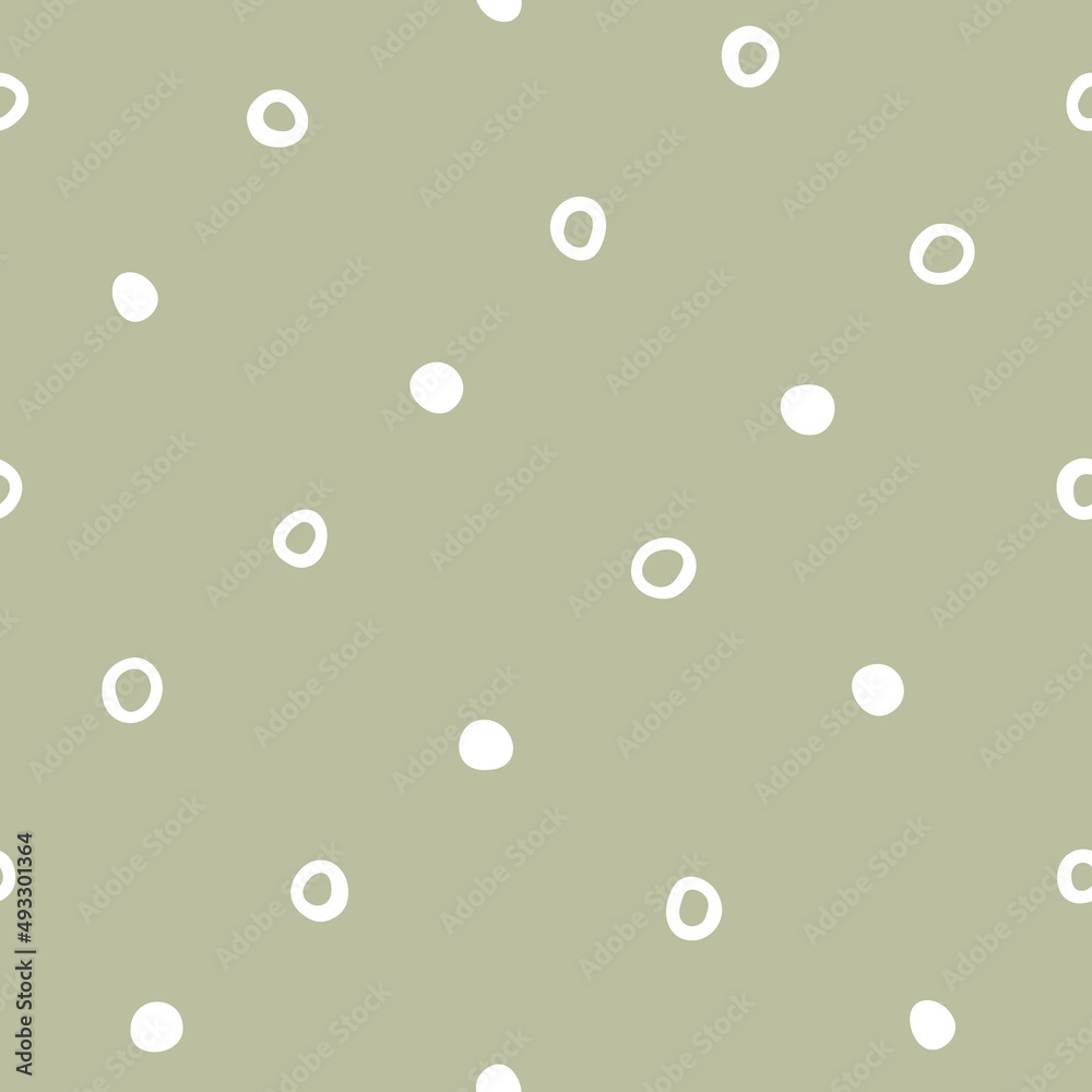 Hand drawn seamless pattern with dots. Cute childish background with circles for textile, prints, apparel and festive design. Endless abstract vector texture. Flat colorful illustration