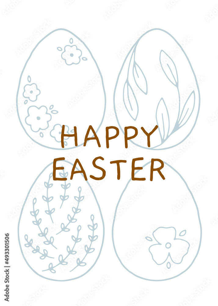 Hand drawn Easter greeting card with hand drawn eggs with floral elements in flat style. Charming spring illustration with egg. Vector poster for spring and Easter design. Colored vector postcard Hand drawn Easter greeting card with hand drawn eggs with floral elements in flat style. Charming spring illustration with egg. Vector poster for spring and Easter design. Colored vector postcard
