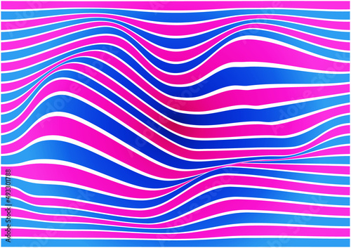 Distorted wavy lines abstract background vector illustration, curve It has a pink and blue straight line pattern. 