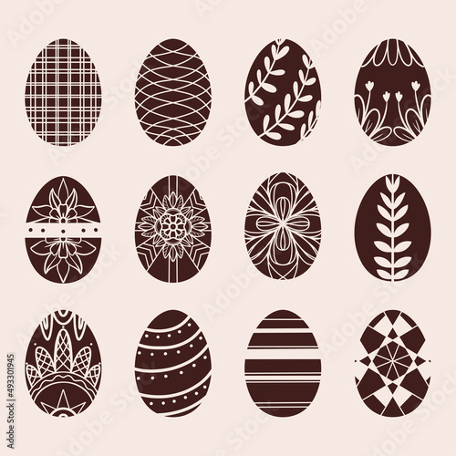 Icon set of Ester eggs in flat style. Vector