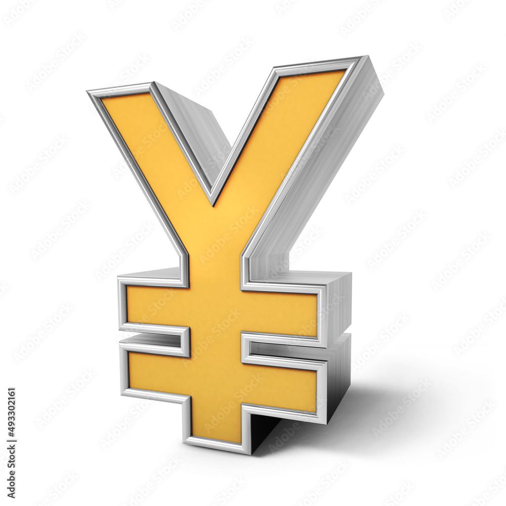 Fototapeta premium Golden Yen 3D on white Background. 3D rendering. 3D illustration