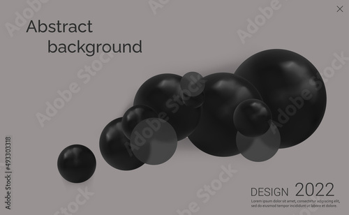 Black balls and glass background. 3D render. Vector illustration in concept digital, technology, modern, science. Glassmorphism trend.