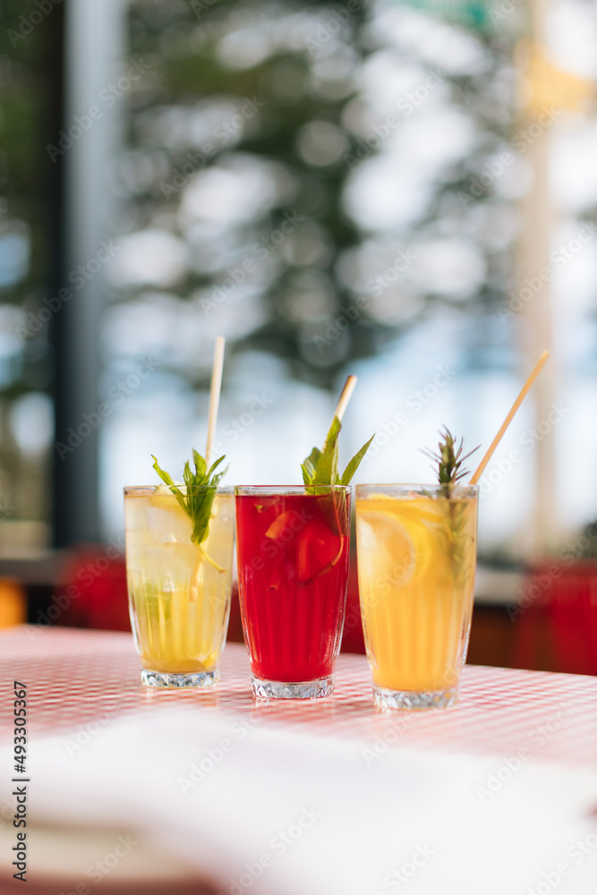 Three colourful summer beverages Three colourful summer beverages