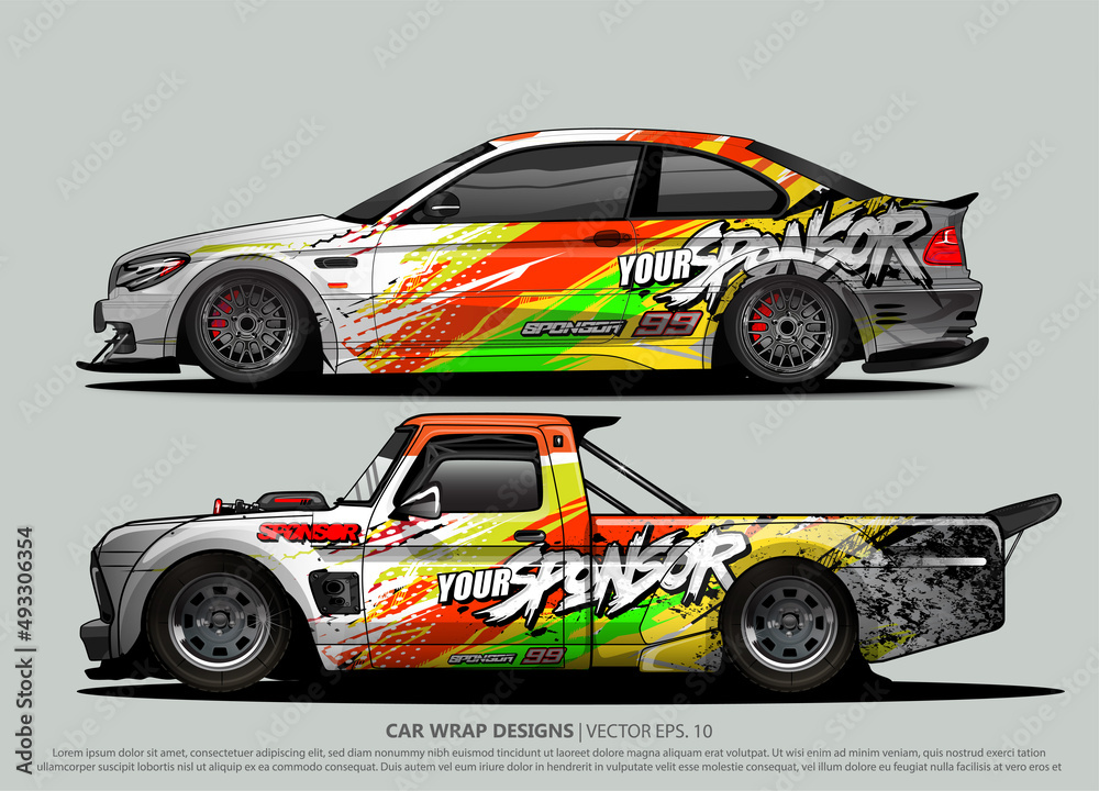 Race car wrap design vector for vehicle vinyl sticker and automotive decal livery
