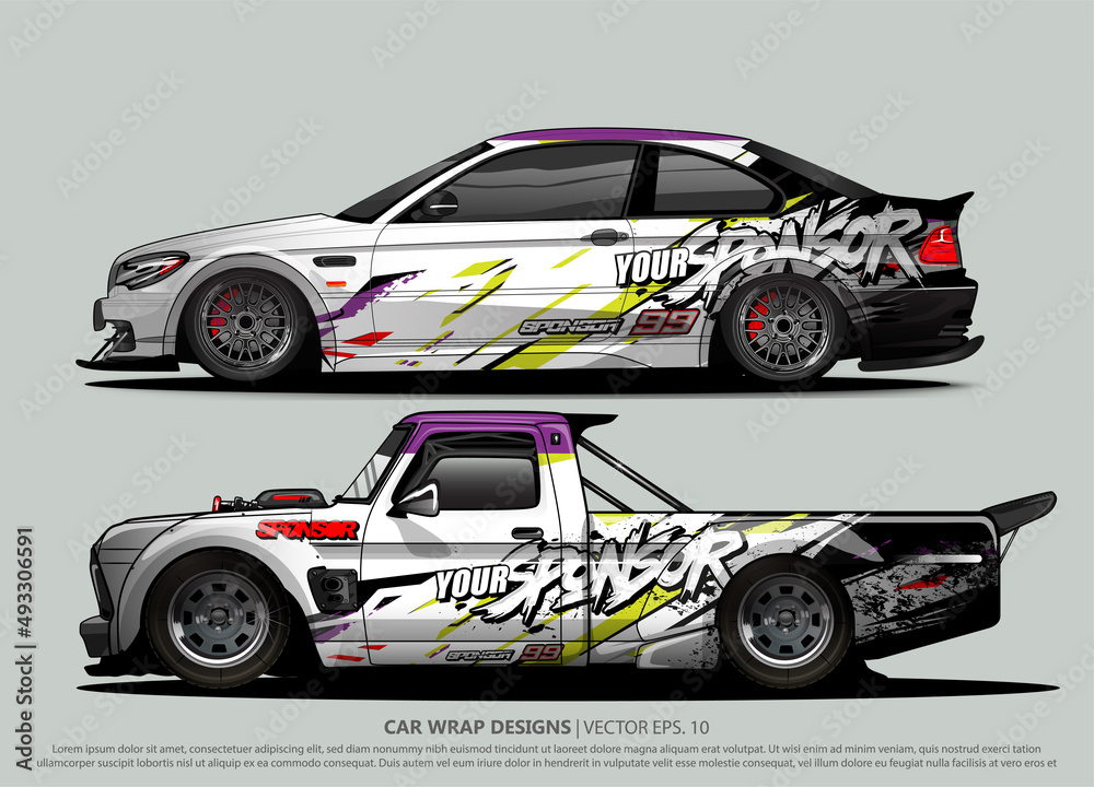 Race car wrap design vector for vehicle vinyl sticker and automotive decal livery
Race car wrap design vector for vehicle vinyl sticker and automotive decal livery