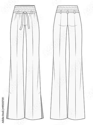 Women formal Pants fashion flat template. Casual Pants technical sketch template. Trousers Fashion design.