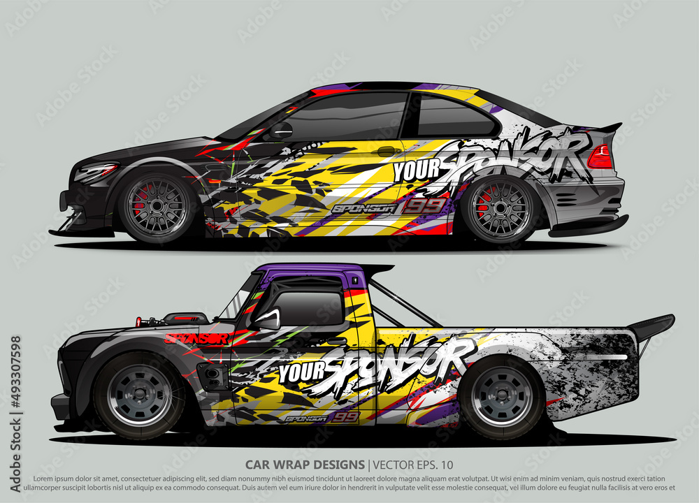 Race car wrap design vector for vehicle vinyl sticker and automotive decal livery
Race car wrap design vector for vehicle vinyl sticker and automotive decal livery