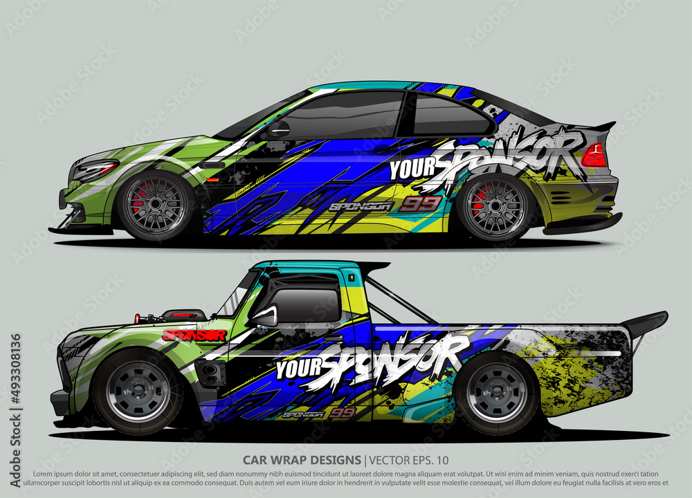 Race car wrap design vector for vehicle vinyl sticker and automotive decal livery
Race car wrap design vector for vehicle vinyl sticker and automotive decal livery