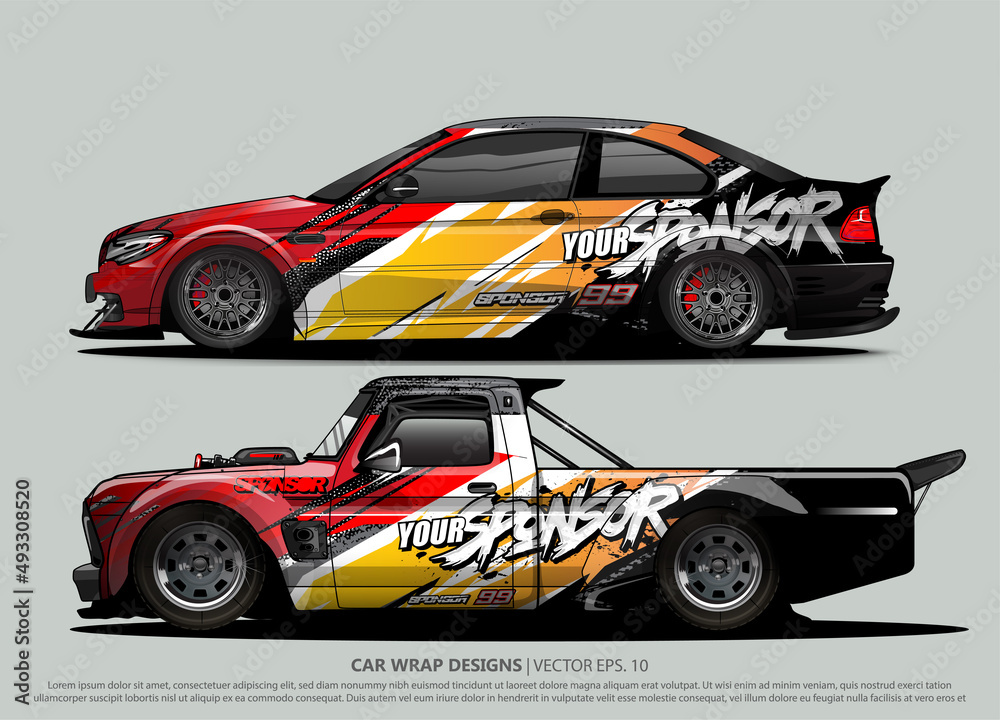 Race car wrap design vector for vehicle vinyl sticker and automotive decal livery
Race car wrap design vector for vehicle vinyl sticker and automotive decal livery