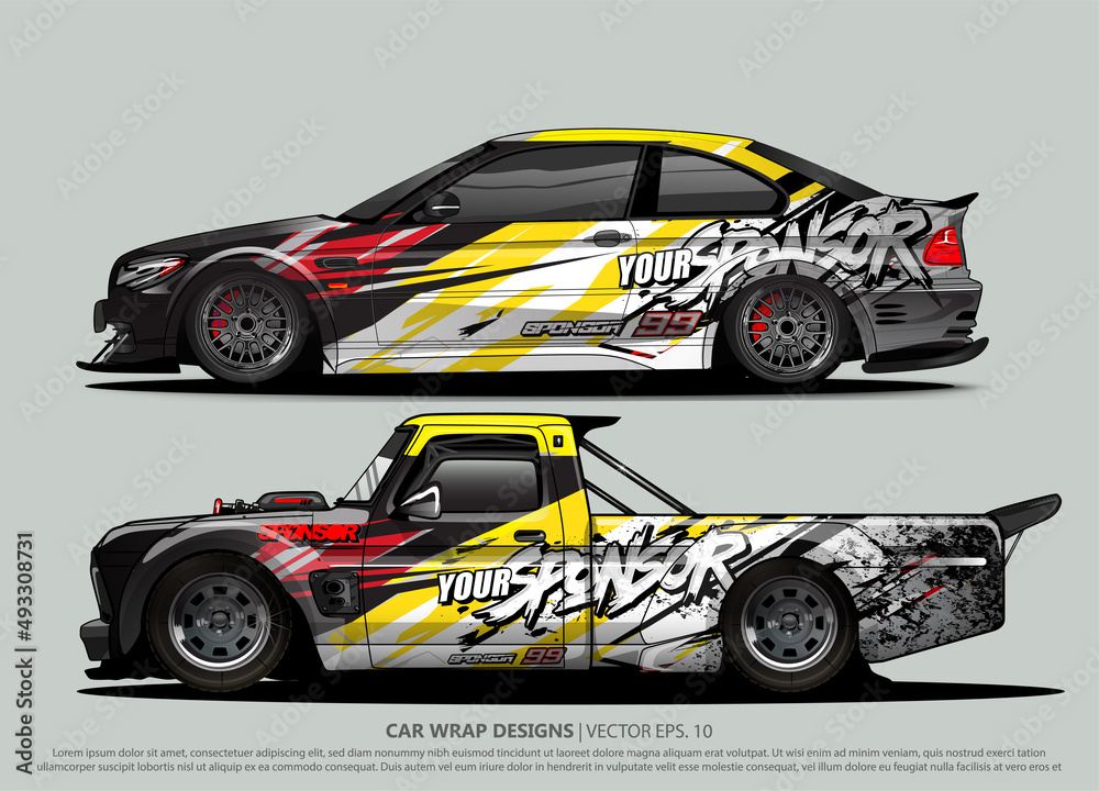Race car wrap design vector for vehicle vinyl sticker and automotive decal livery
Race car wrap design vector for vehicle vinyl sticker and automotive decal livery