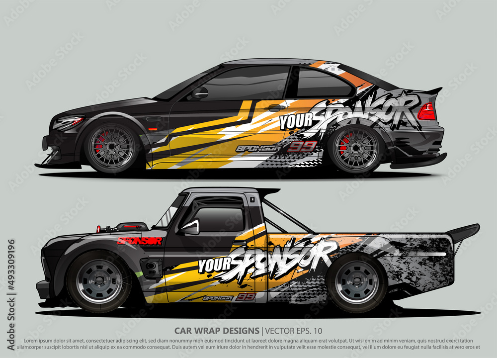 Race car wrap design vector for vehicle vinyl sticker and automotive decal livery
Race car wrap design vector for vehicle vinyl sticker and automotive decal livery