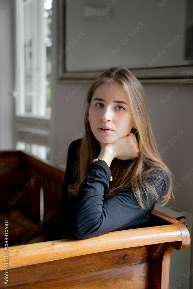 Woman Sitting On Wooden Bench Woman Sitting On Wooden Bench