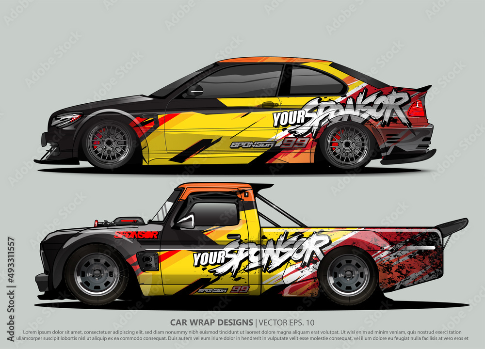 Race car wrap design vector for vehicle vinyl sticker and automotive decal livery
Race car wrap design vector for vehicle vinyl sticker and automotive decal livery