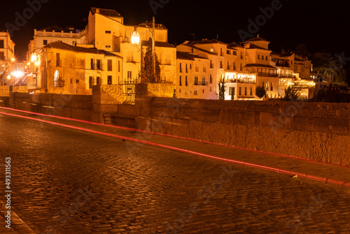 Puente Nuevo (New bridge) over El Tajo gorge in the famous white village of Ronda at night, Malaga province, Andalusia, Spain
