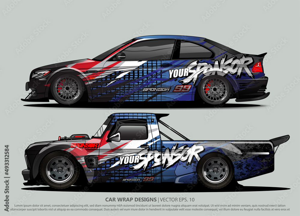 Fototapeta premium Race car wrap design vector for vehicle vinyl sticker and automotive decal livery 