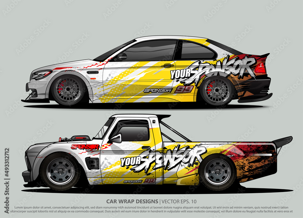 Race car wrap design vector for vehicle vinyl sticker and automotive decal livery
