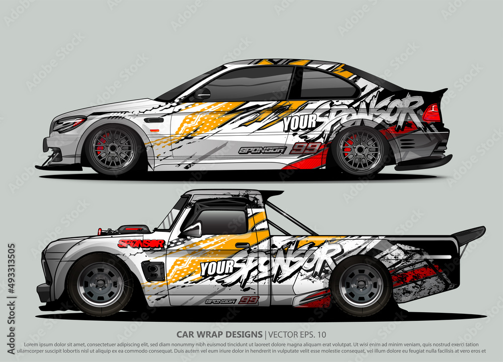 Race car wrap design vector for vehicle vinyl sticker and automotive decal livery
Race car wrap design vector for vehicle vinyl sticker and automotive decal livery