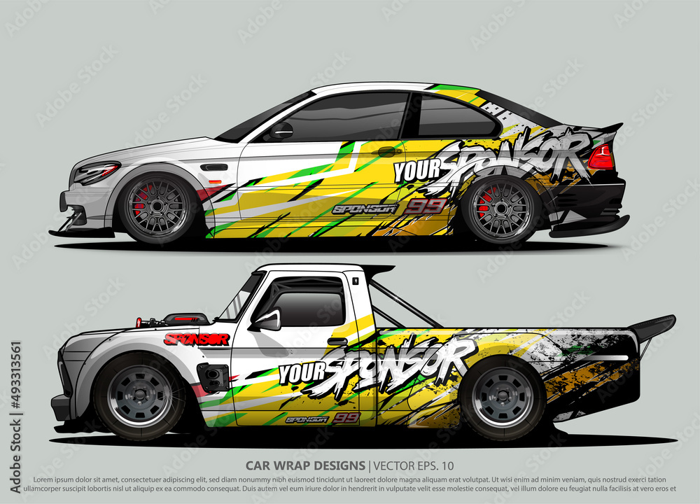 Race car wrap design vector for vehicle vinyl sticker and automotive decal livery
