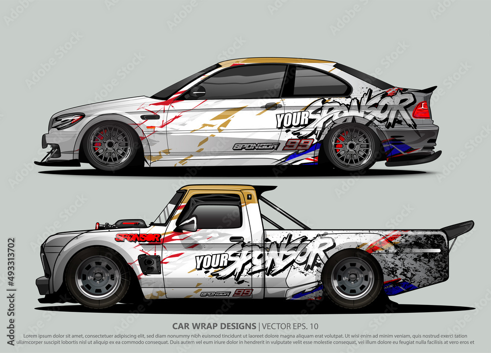 Race car wrap design vector for vehicle vinyl sticker and automotive decal livery
