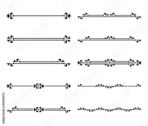 Calligraphy ornament line. Calligraphic text divider, border, separator decor design. Antique vintage victorian elegant decoration element. Filigree frame ornament line. Hand drawn vector illustration