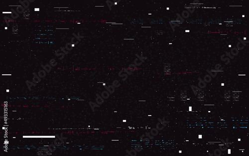 Glitch video distortion. Digital noise template. Random white lines and shapes. Video signal problem. Futuristic distorted background with noise. Vector illustration