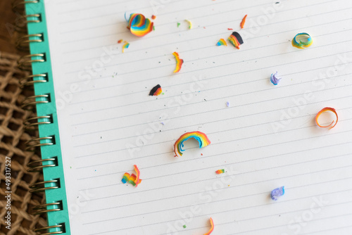 Rainbow on blank notebook paper photo