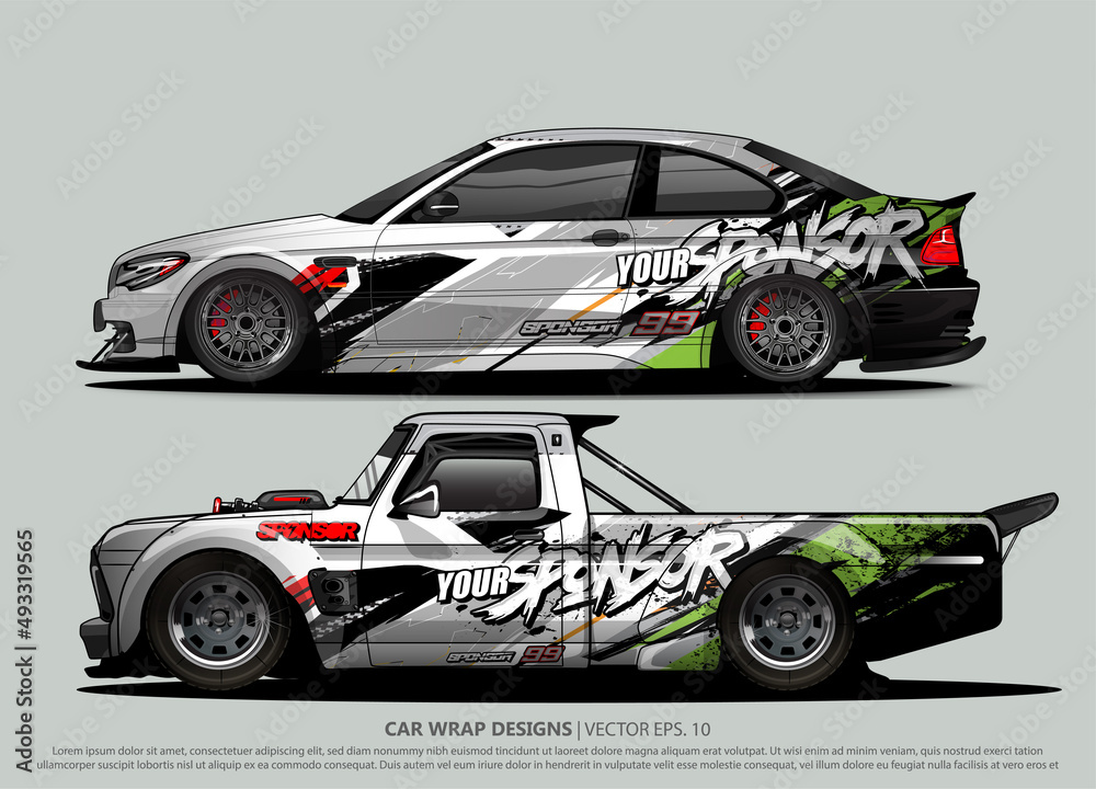Race car wrap design vector for vehicle vinyl sticker and automotive decal livery
Race car wrap design vector for vehicle vinyl sticker and automotive decal livery