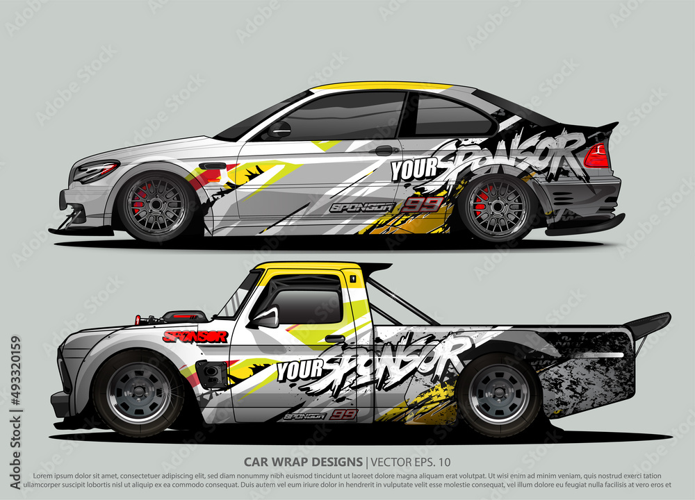 Race car wrap design vector for vehicle vinyl sticker and automotive decal livery
