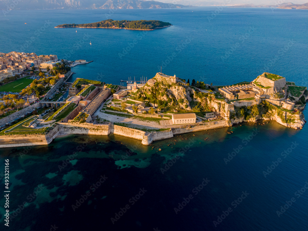 aerial drone vew of Old town architecture, Corfu, Corfu Island Greece