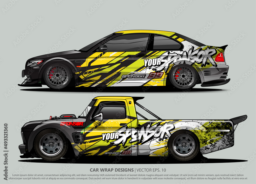 Fototapeta premium Race car wrap design vector for vehicle vinyl sticker and automotive decal livery 