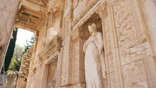 Roman ruin of the library of Celsius near Ephesus Turkey. Arete statue in Ephesus.