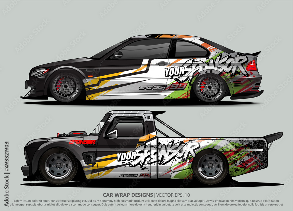 Race car wrap design vector for vehicle vinyl sticker and automotive decal livery
Race car wrap design vector for vehicle vinyl sticker and automotive decal livery