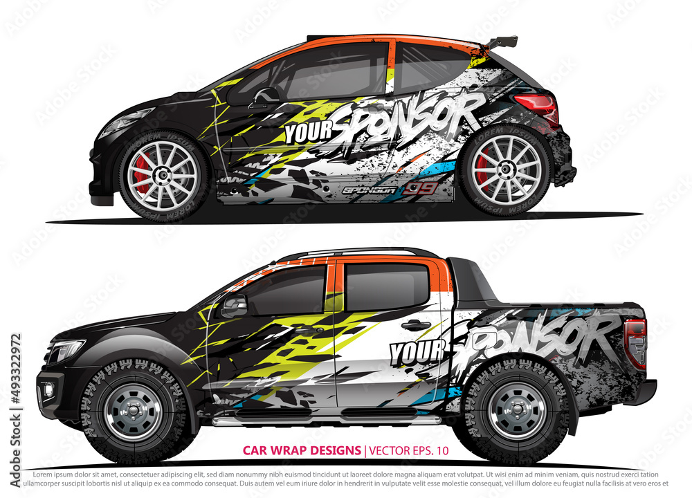 Race car wrap design vector for vehicle vinyl sticker and automotive decal livery
Race car wrap design vector for vehicle vinyl sticker and automotive decal livery